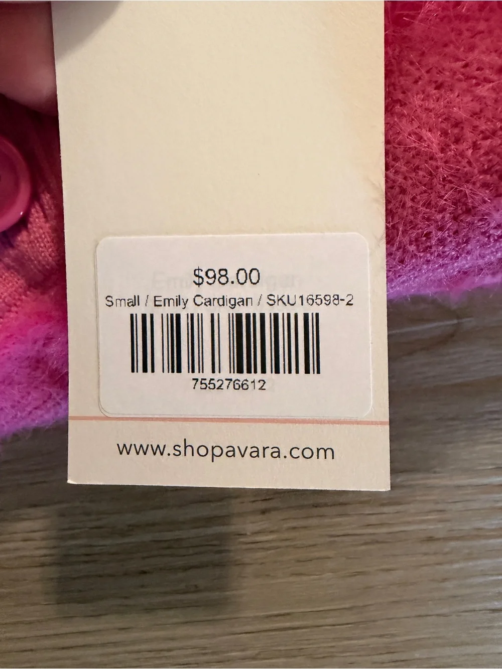 NWT- Aura Pink Diamond-Pattern Button-Up Cardigan